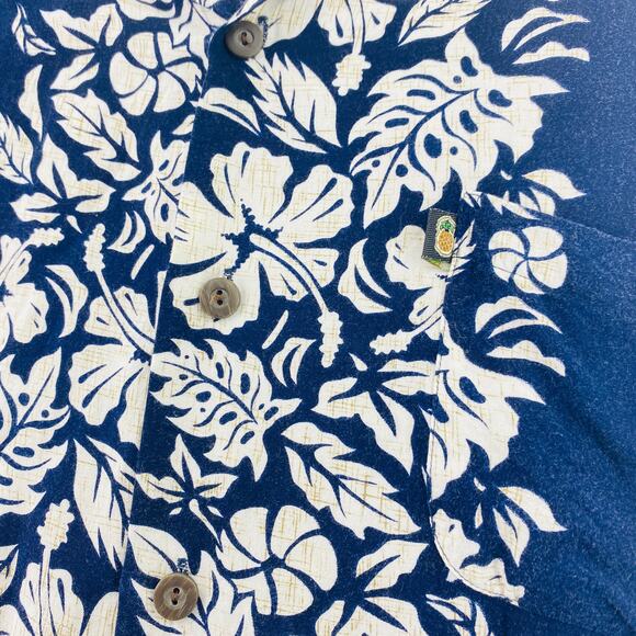 Pineapple Connection Blue & White Floral Short Sleeve Hawaiian Shirt Mens L - Picture 5 of 7